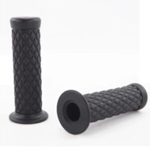 Cafe Racer Diamond Style Rubber Handlebar Grips with Bar Ends – Black (Pair)