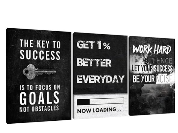 set of 3 Motivational sticky canvas frames for wall decore / sticky phototiles for office and home workplace