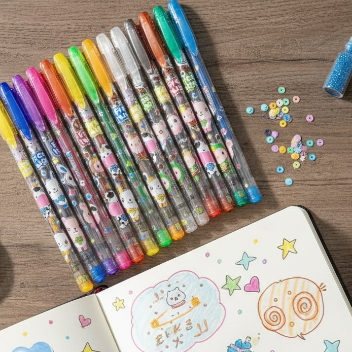 12 Colors Gel Pens Set – Glitter & Metallic 1.0mm Fine Tip | Kids Coloring, Sketching & Drawing Gift Set - Image 2