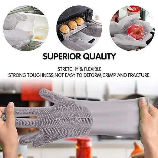 Silicone Dishwashing & Cleaning Pair Gloves – Reusable Heat Resistant Scrubber Gloves for Kitchen, Bathroom & Household Cleaning | Random Color - Image 3