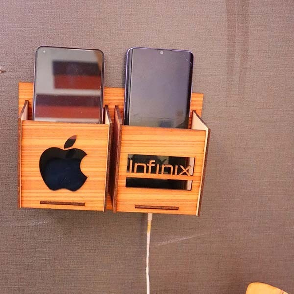 Wall Mounted Wooden Mobile Charging Holder – Phone & Charger Organizer for Home & Office - Image 2