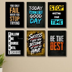 6 PC Success Motivational Quote Wall Decor Cardboard Phototiles Elegant And Inspiring Decorative Home And Office Art