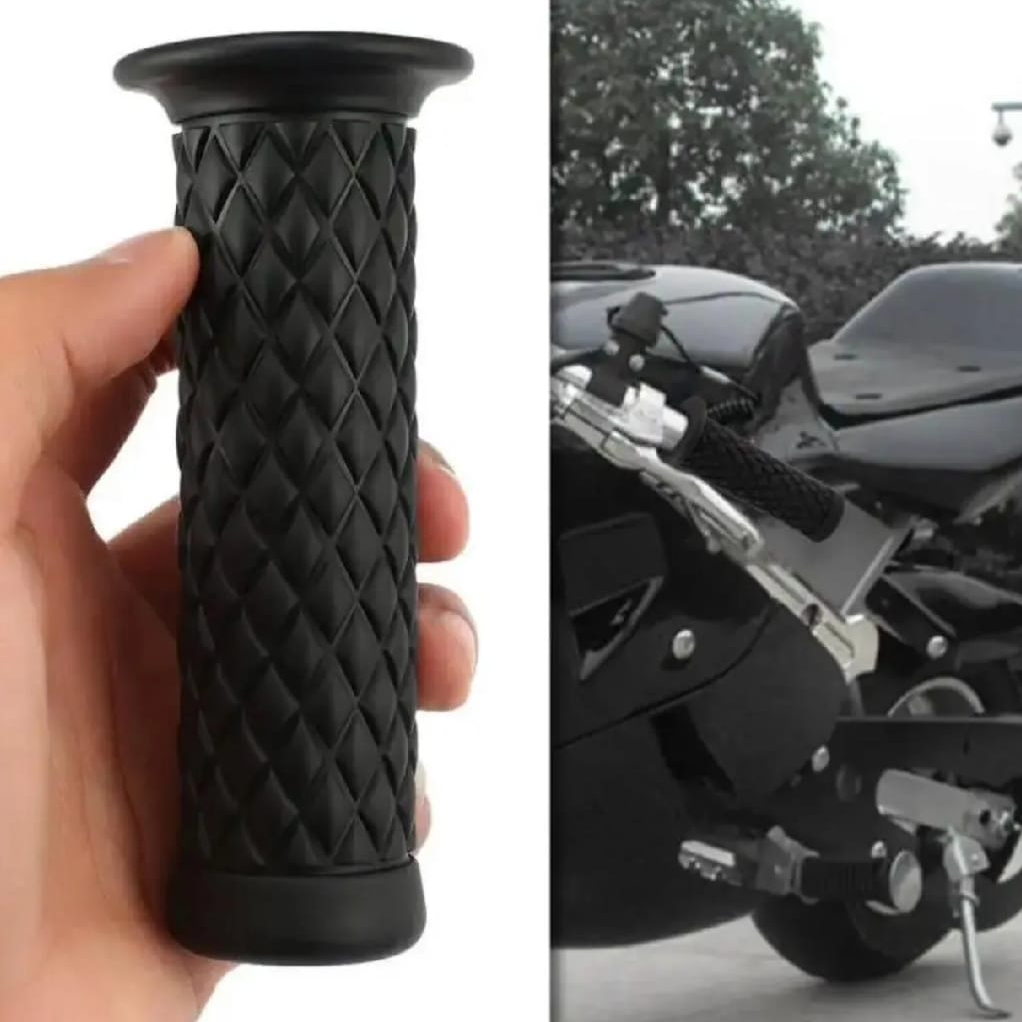 Cafe Racer Diamond Style Rubber Handlebar Grips with Bar Ends – Black (Pair) - Image 3