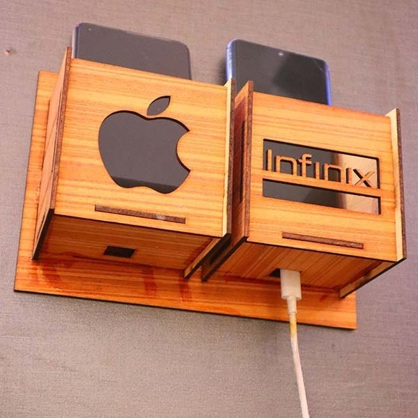 Wall Mounted Wooden Mobile Charging Holder – Phone & Charger Organizer for Home & Office - Image 5