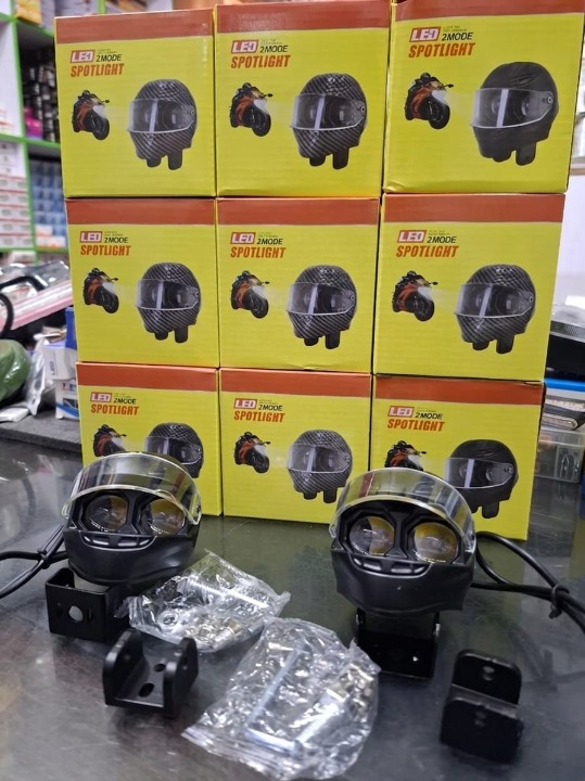 Universal Motorcycle LED Helmet-Style Spotlight – Dual Lens 2-Mode (White & Yellow) Fog Light Signal Lamp - Image 5