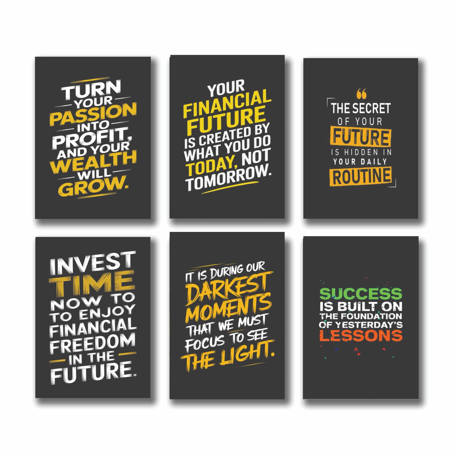 6 PC Wall Decor Cardboard Phototiles With Double Sided Back Sticking Success Quotes