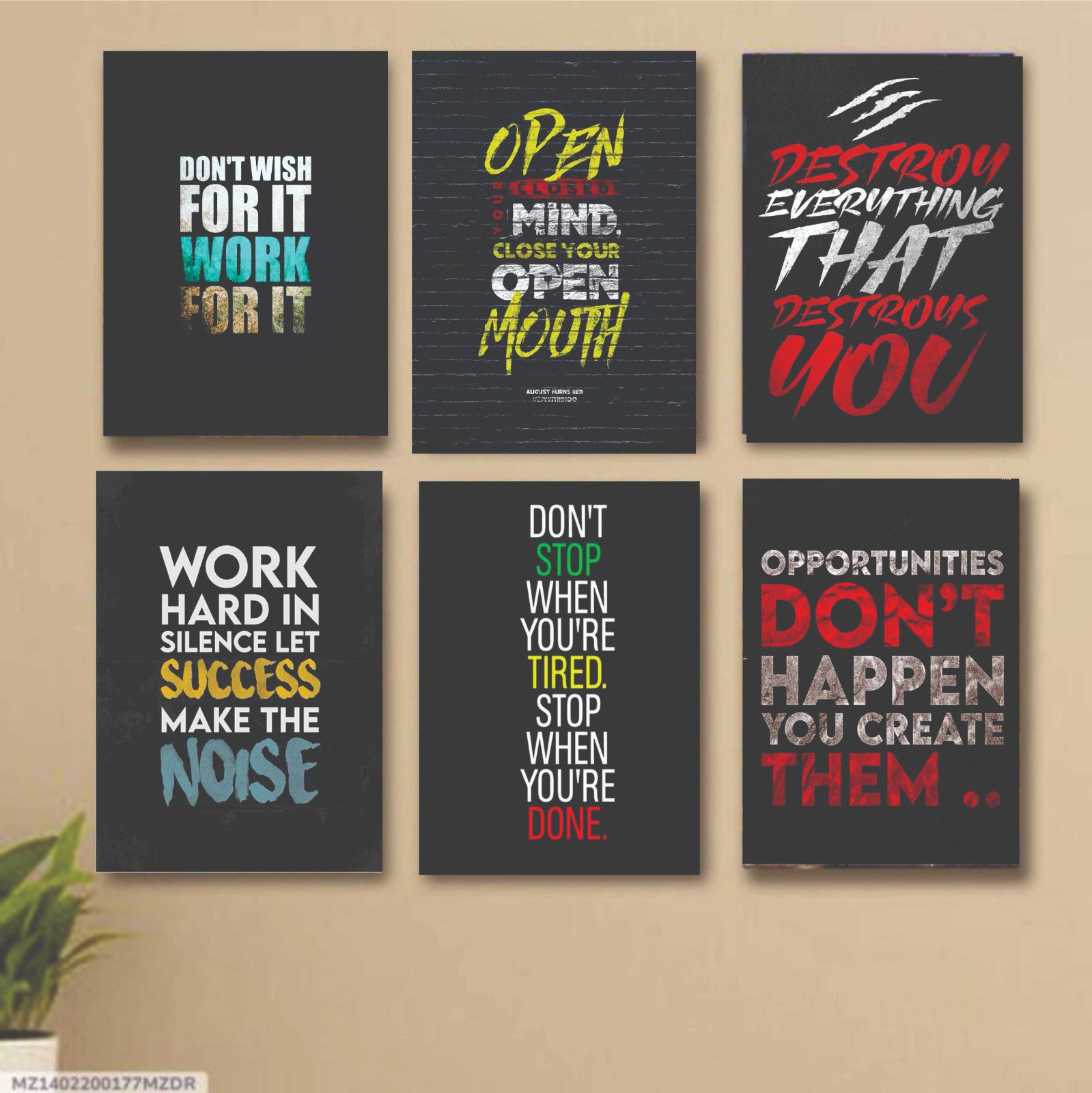 6 PC Motivating Quote Wall Decor Cardboard Phototiles Durable Elegant Stylish Inspiring Home And Office Art