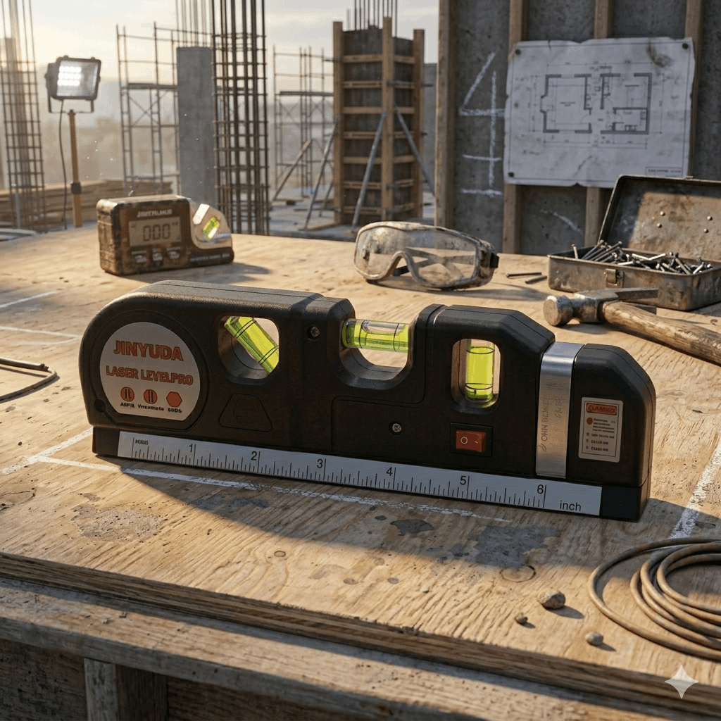 Multipurpose 4-in-1 Laser Level, Ruler, and Spirit Level Tool with Triple Bubble Vials for Precise Home Improvement & Construction Tasks - Image 2
