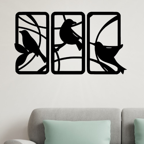 Handcrafted Wooden Sparrow Wall Decor – Nature-Inspired 3 Panel Wall Art for Home & Office - Image 2
