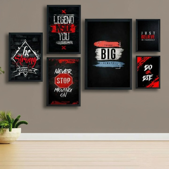 Motivational Wooden Wall Art Frame Set – 6 Pcs Inspirational Quotes | Be Strong, Think Big, Never Stop, Do or Die | Premium Quality Wooden Frames for Home & Office - Image 3