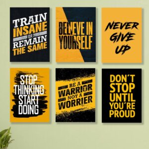 6 Pc Wall Decor Cardboard Phototiles With Double Tape For Back Sticking Motivational Gym Quotes