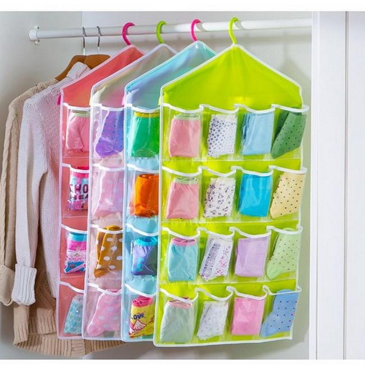 16-Pocket Multifunction Hanging Storage Bag | Door & Wall Mounted Closet Organizer | Random Colour - Image 2