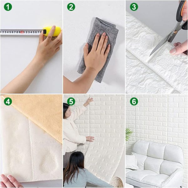 3D Wall Sticker White Brick Sheet – Waterproof Self Adhesive Wallpaper For Bedroom, Living Room, And Home Décor – Size (2x2.5FT) - Image 2