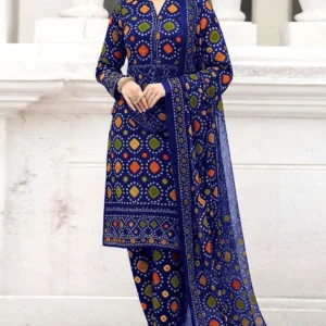 Stylish Digital Chunri Print Embroidered Lawn 3PC Unstitched Suit with Chiffon Dupatta