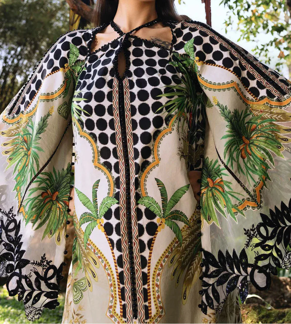 Elegant All-Over Print Embroidered Lawn 3Pc Unstitched EID Dress for Girls with Chiffon Dupatta - Image 2