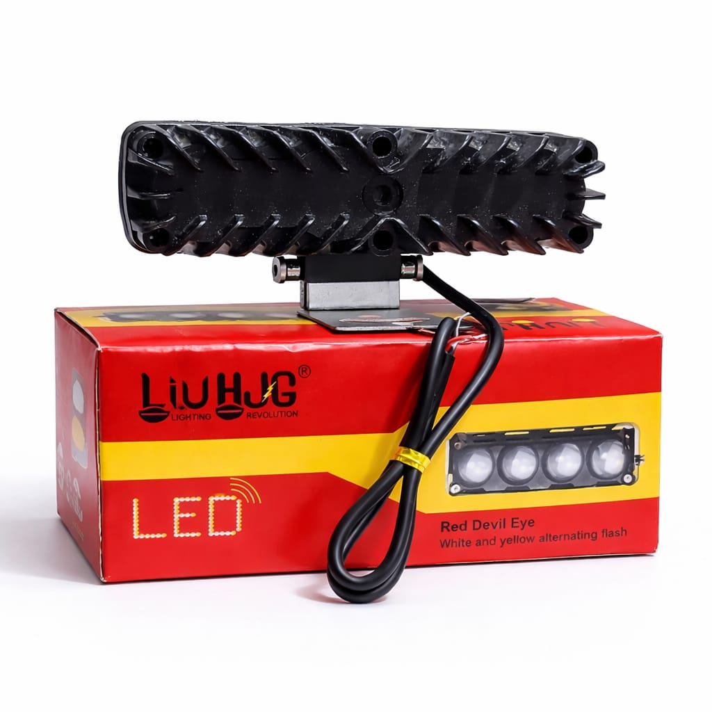 4 Lens Flasher Fog Light 40W – Dual Color White & Yellow LED Strobe Light for Bike & Car (DC 9V–80V) - Image 3