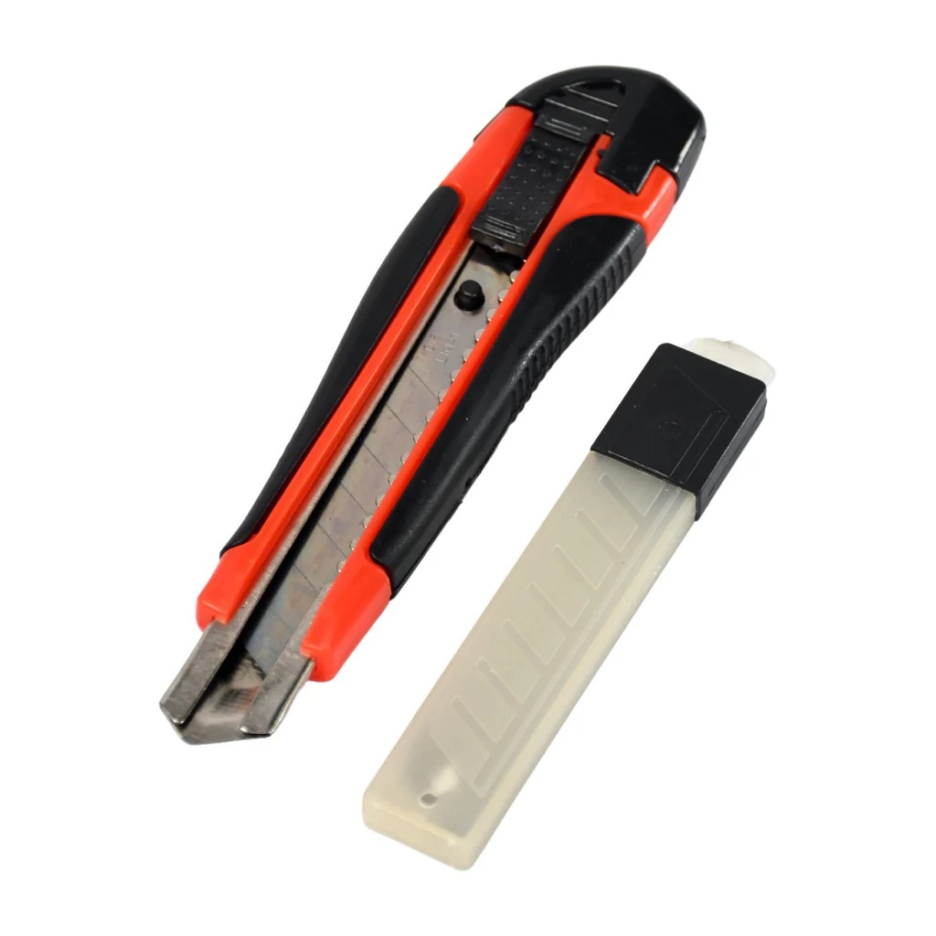 All Purpose Cutter Knife With 5 Extra Blades Paper Plastic And Wood Cutting Tool 18mm Steel Blade Rubber Grip - Image 2