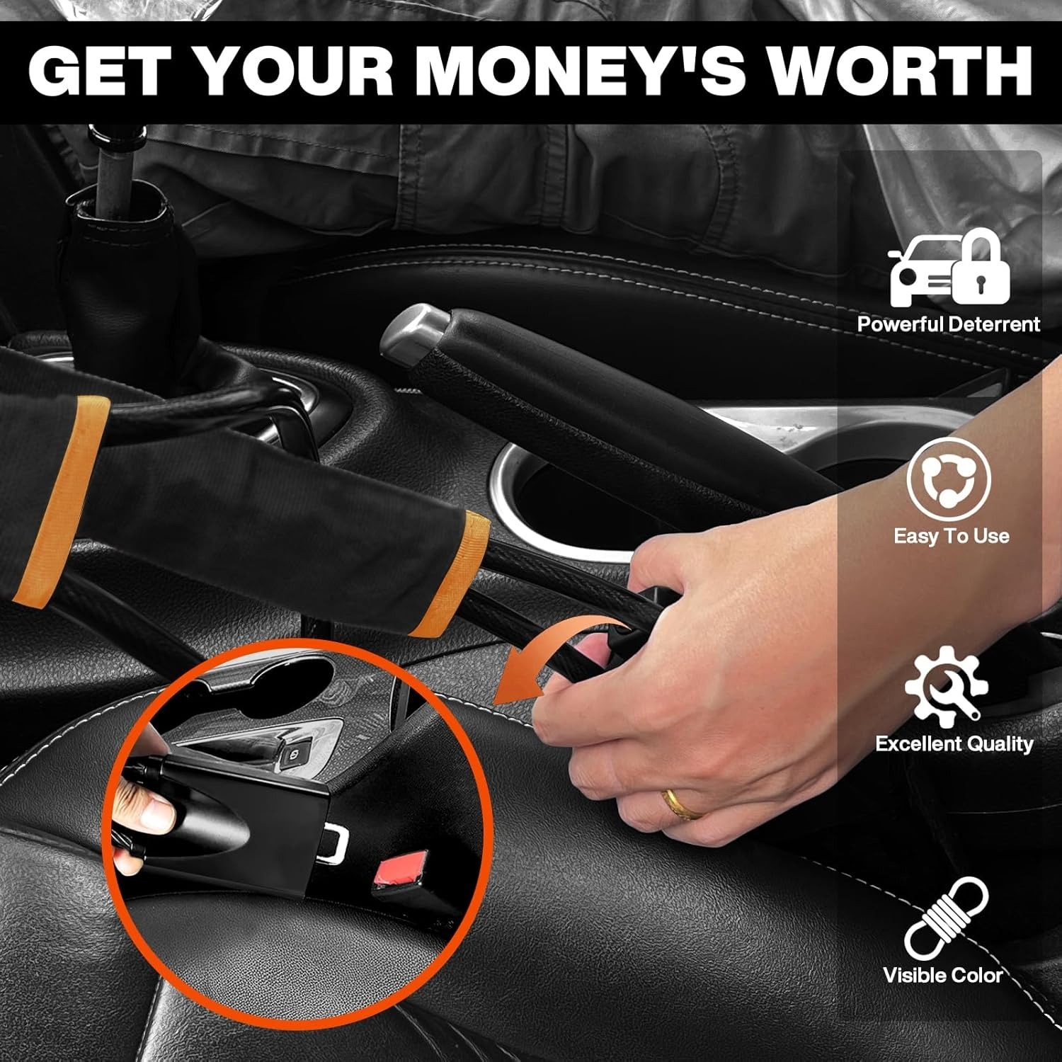 Car Steering Lock with Seat Belt Buckles Anti Theft Protection Device with three keys - Image 3