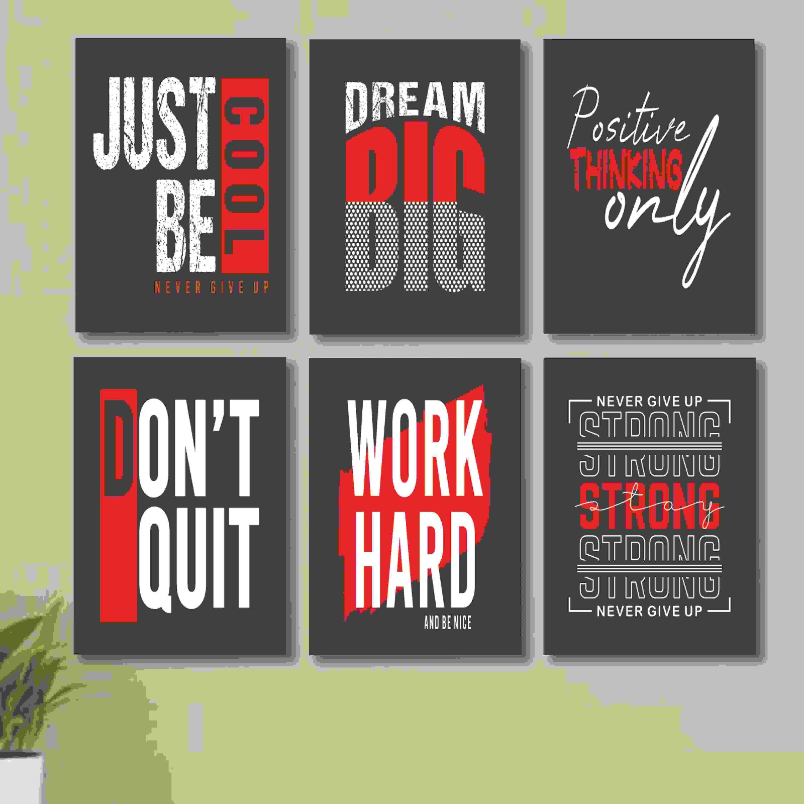6 PC Motivational Wall Decor Cardboard Phototiles Durable Elegant Stylish Inspiring And Unique Decorative Home And Office Art