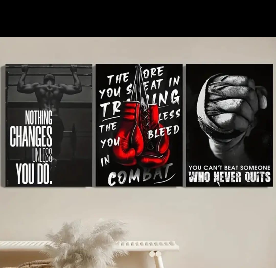 3-Piece Sports Wall Décor – Boxing Motivational Quote Prints, Athletic Black & White Art (8x11 Inches Each) - Image 2