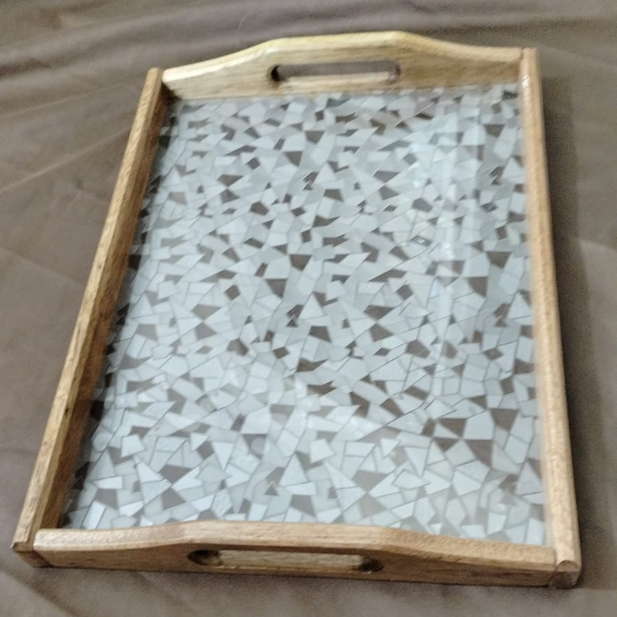 Premium Wood & Acrylic Serving Tray – Elegant Decorative Tray for Serving, Coffee Table & Home Décor (Multiple Sizes) - Image 5