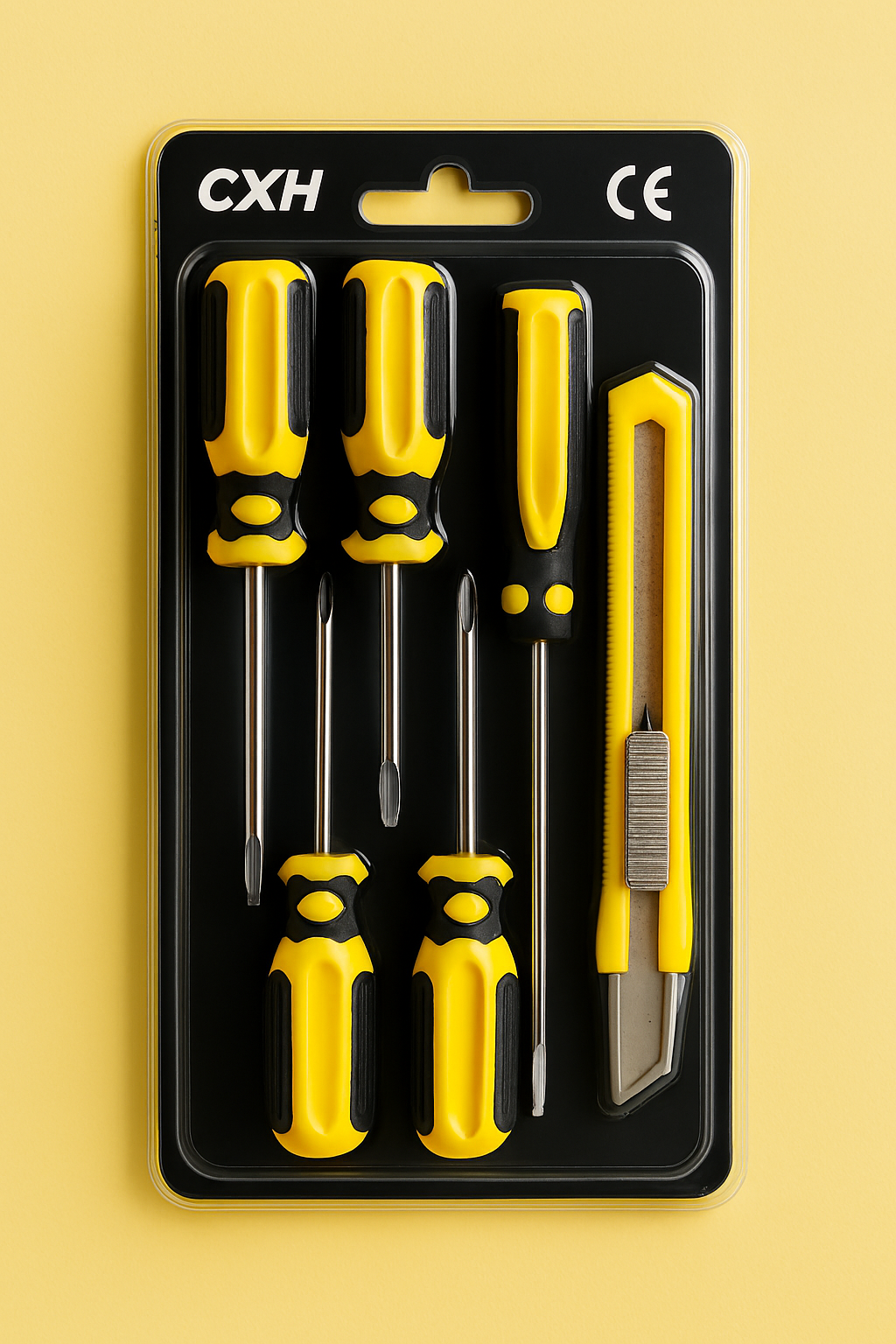 Set of 5 Screwdrivers & 1 Cutter – High Quality Hand Tool Kit with 2 Straight, 3 Cross Screwdrivers & Sharp Cutter for Household and DIY Use