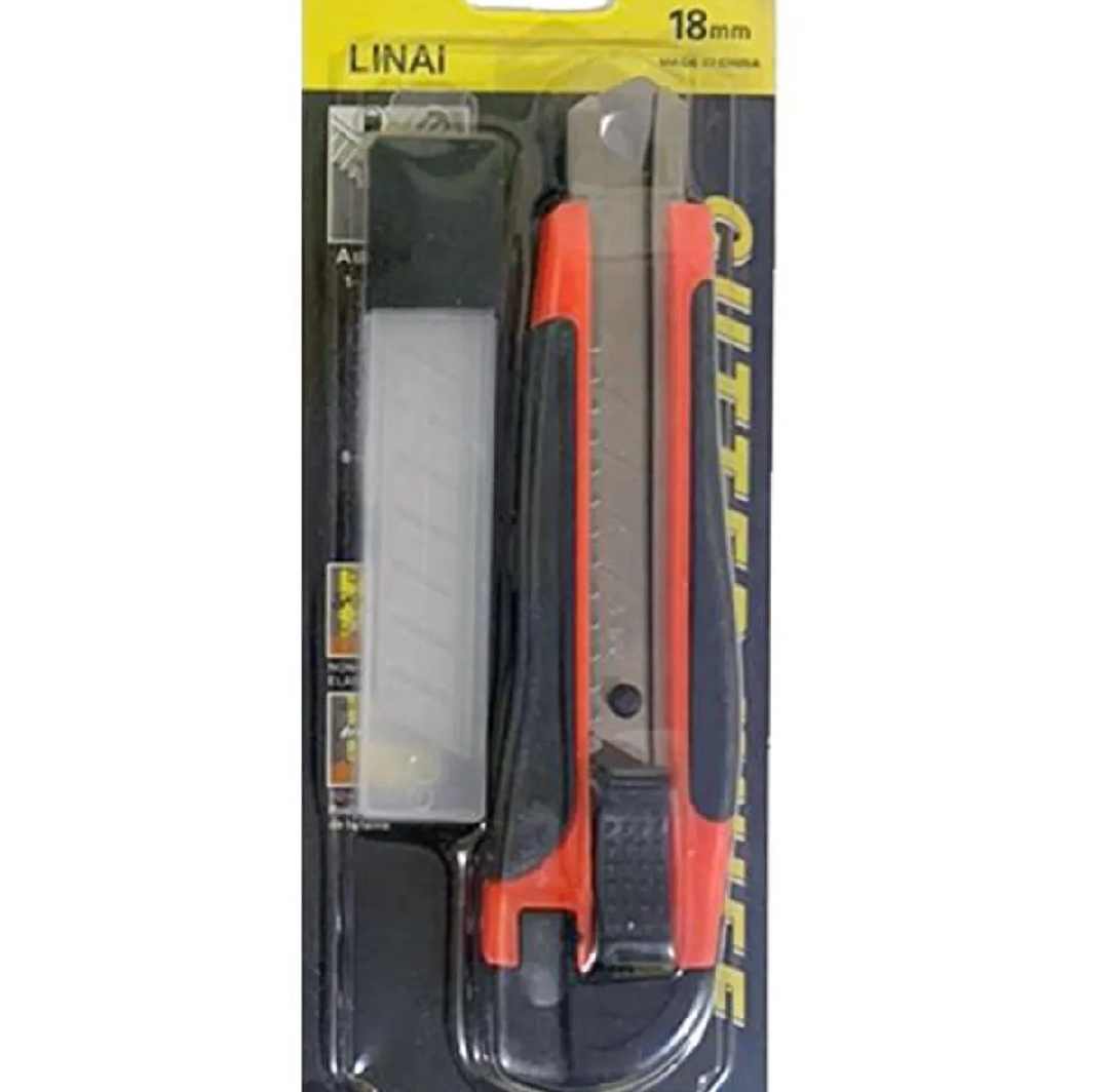 All Purpose Cutter Knife With 5 Extra Blades Paper Plastic And Wood Cutting Tool 18mm Steel Blade Rubber Grip - Image 3