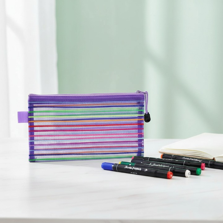 Transparent Geometry Box 1 Piece Geometry Box Pencil Pouch With Zipper Closure For School And Office Use (Random Color) - Image 2
