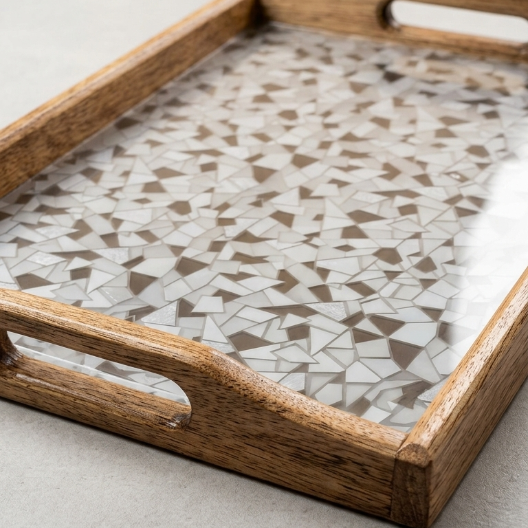 Premium Wood & Acrylic Serving Tray – Elegant Decorative Tray for Serving, Coffee Table & Home Décor (Multiple Sizes) - Image 4