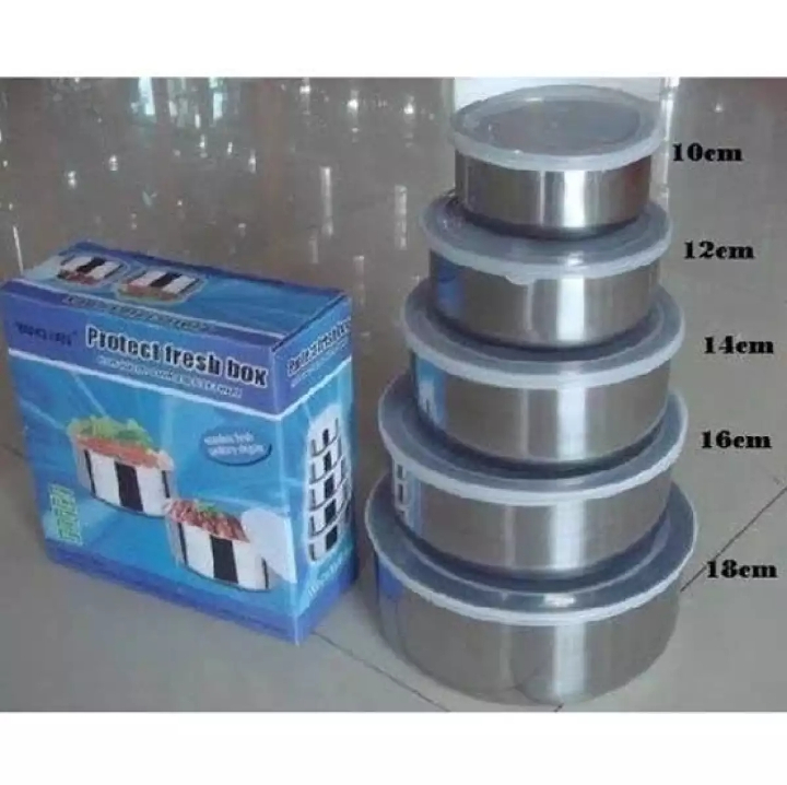 5pc Set Stainless Steel Bowl with Lid Kitchen Refrigerator Food Storage Mixing Bowls Sealed - Image 5