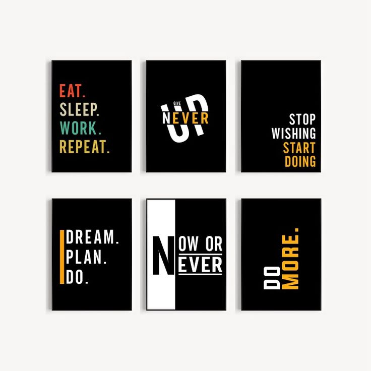 6 Pcs Motivational Wall Decor Cardboard Photo Tiles – Modern Black Quote Posters with Double Tape