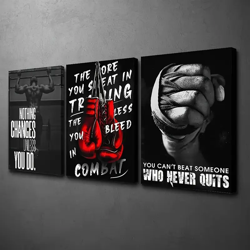 3-Piece Sports Wall Décor – Boxing Motivational Quote Prints, Athletic Black & White Art (8x11 Inches Each) - Image 3