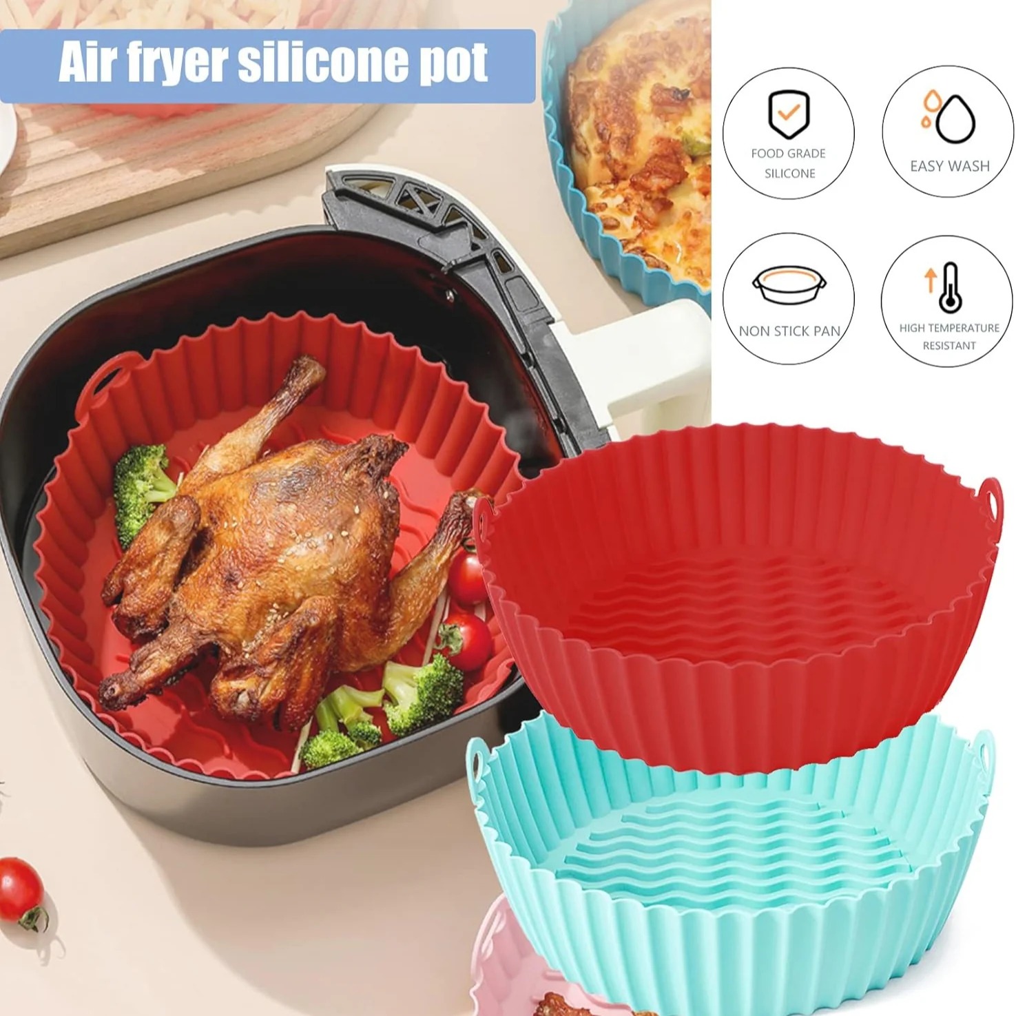 Air Fryer Silicone Liner | 1pc | Food-Safe Non-Stick | Reusable Basket & Oven Accessory (Random Colour) - Image 2