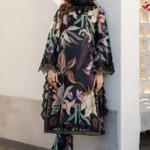 All-Over Printed Embroidered Black Lawn Dress with Chiffon Dupatta – Unstitched Summer Collection 2026