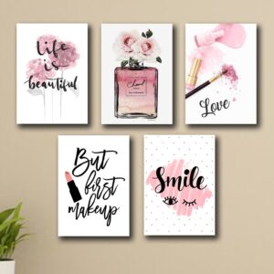 Set of 5 Makeup-Themed Wall Art Frames – 8x11" MDF with Sticky Backing