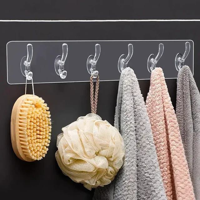 Seamless Heavy Duty Transparent Sticky Hooks Strip | Strong Double-Sided Self Adhesive Wall Hanger | Waterproof Multipurpose Hook for Bathroom & Kitchen