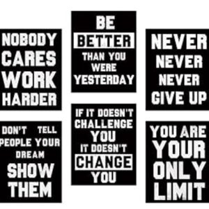 set of 6 Motivational sticky canvas frames for wall decore / sticky phototiles for office and home workplace