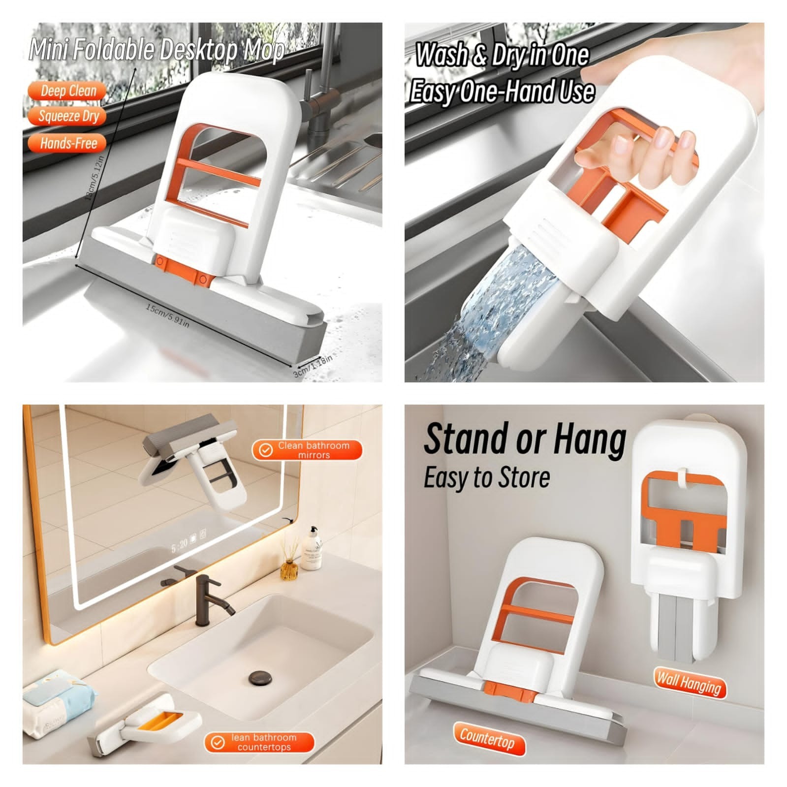 Foldable Mini Mop | Portable Desktop Wet & Dry Cleaning Mop | Self‑Squeezing - Image 2