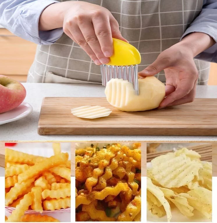 French Fry Crinkle Cutter – Stainless Steel Wavy Slicer Knife for Potatoes, Vegetables & Fruits | Easy Grip Chopper Tool for Kitchen Cutting & Garnishing - Image 2