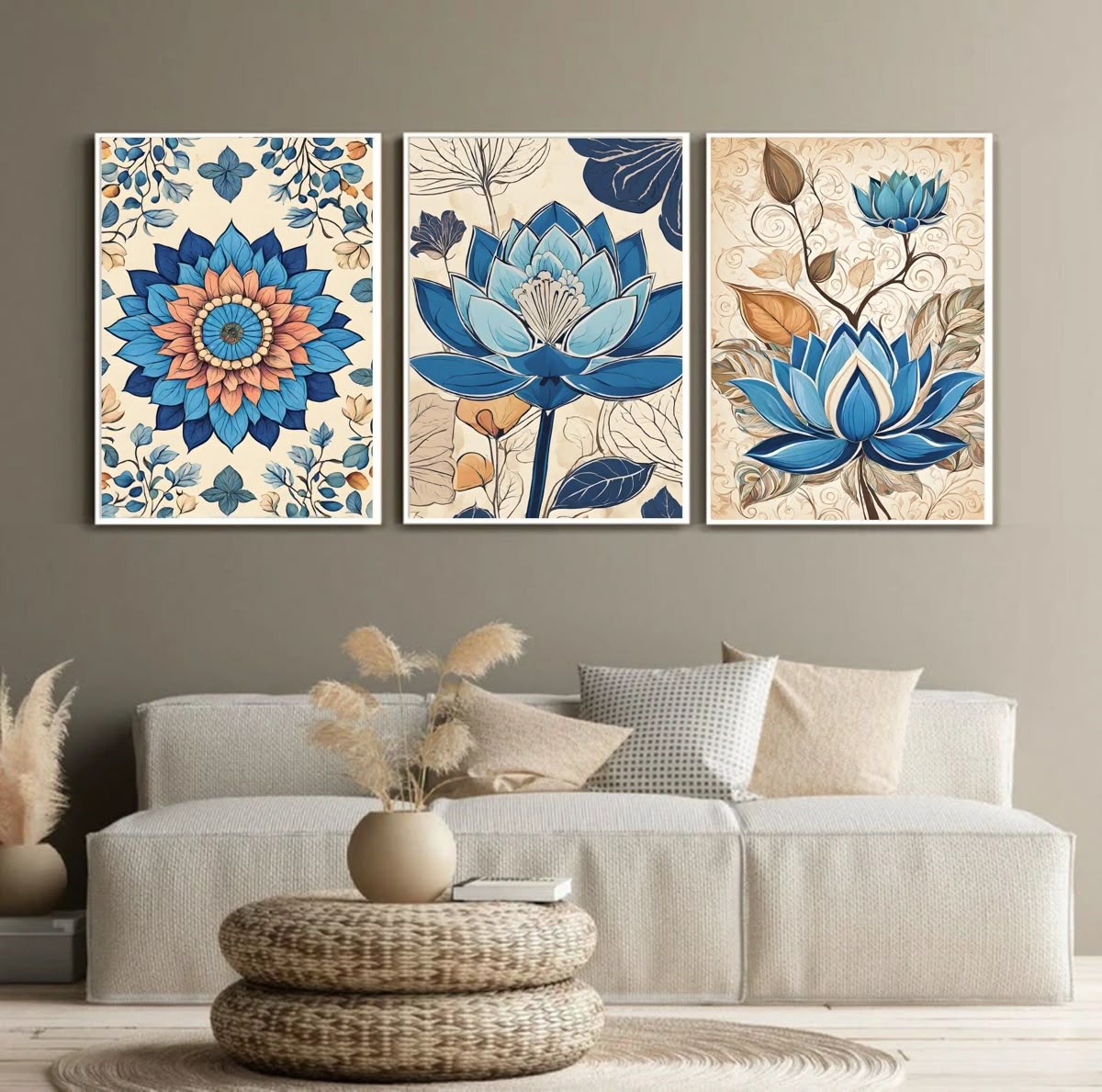 3pcs Flowers Stickytiles Frames Providing Stylish Floral Design Attractive Look Modern Appearance And Home Decoration