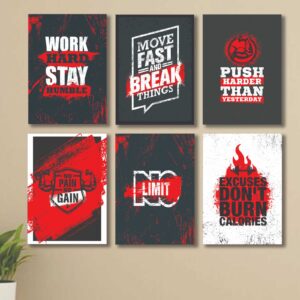 6 PC Wall Decor Cardboard Phototiles With Double Tape For Back Sticking Red And White Motivational Quotes