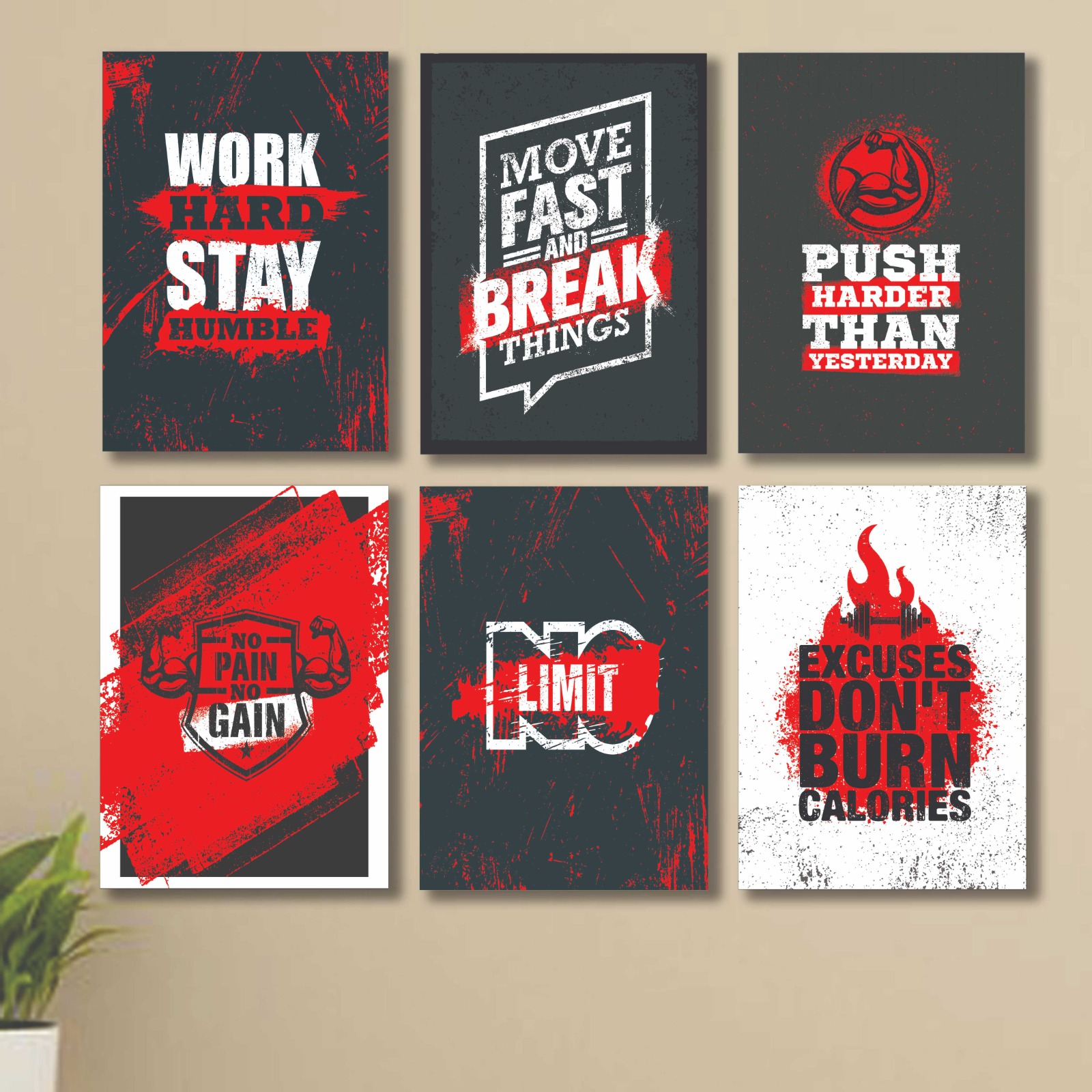 6 PC Wall Decor Cardboard Phototiles With Double Tape For Back Sticking Red And White Motivational Quotes