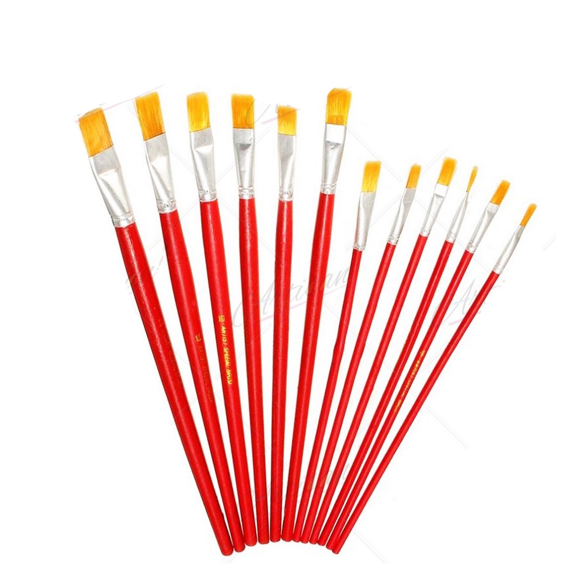 Writing Brush Set 12 Pcs Plastic Handle Flat Tip Brushes For Acrylic Oil And Watercolor Painting - Image 3