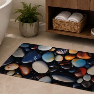Super Absorbent Non-Slip Bathroom Floor Mat - Quick-Dry Soft Colorful Pebble Design 23 × 15 inch