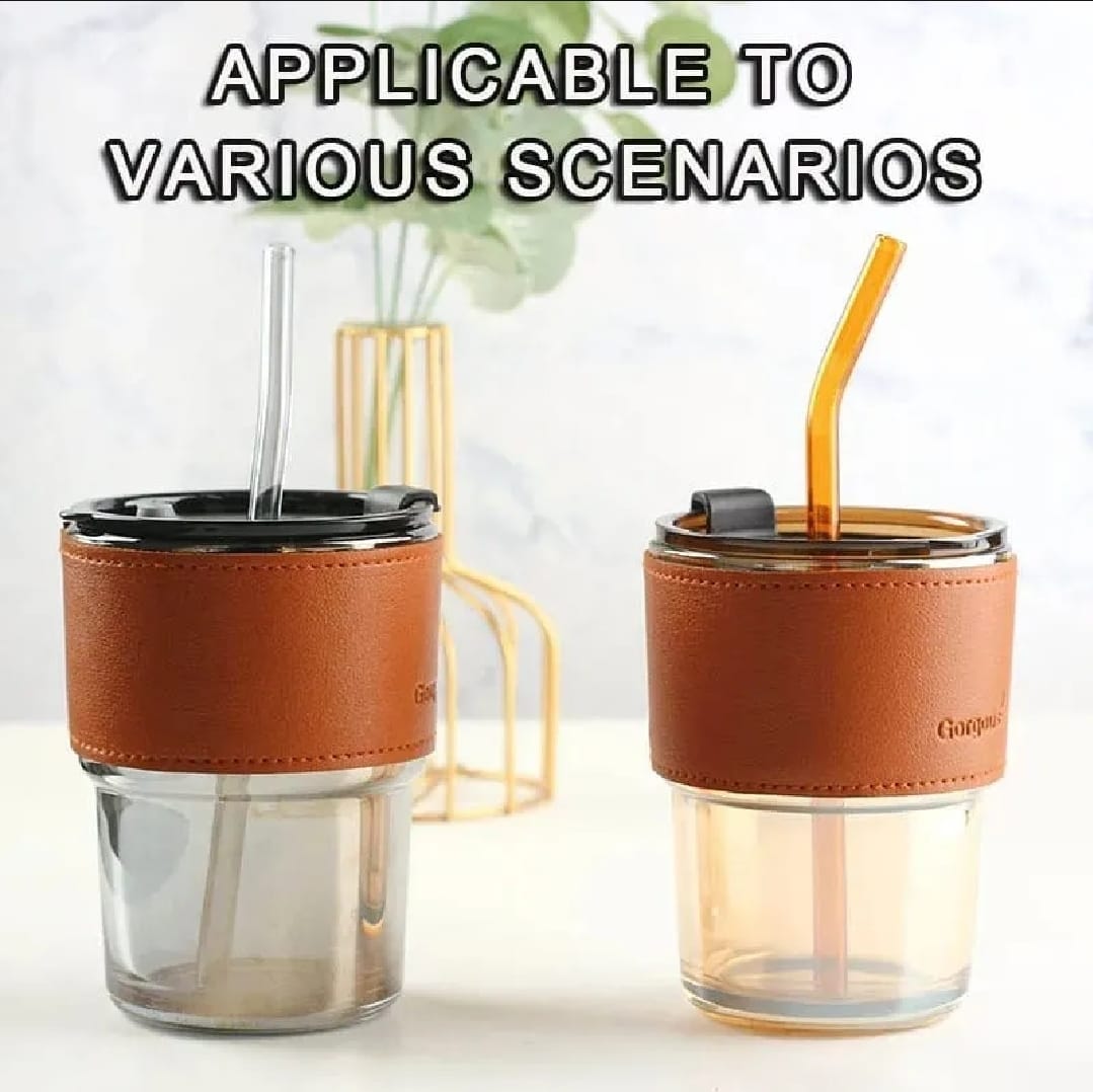 Reusable Coffee Mug with Straw – Leakproof Lid & Heat-Resistant PU Leather Sleeve for Hot & Cold Drinks (300ml) - Image 4