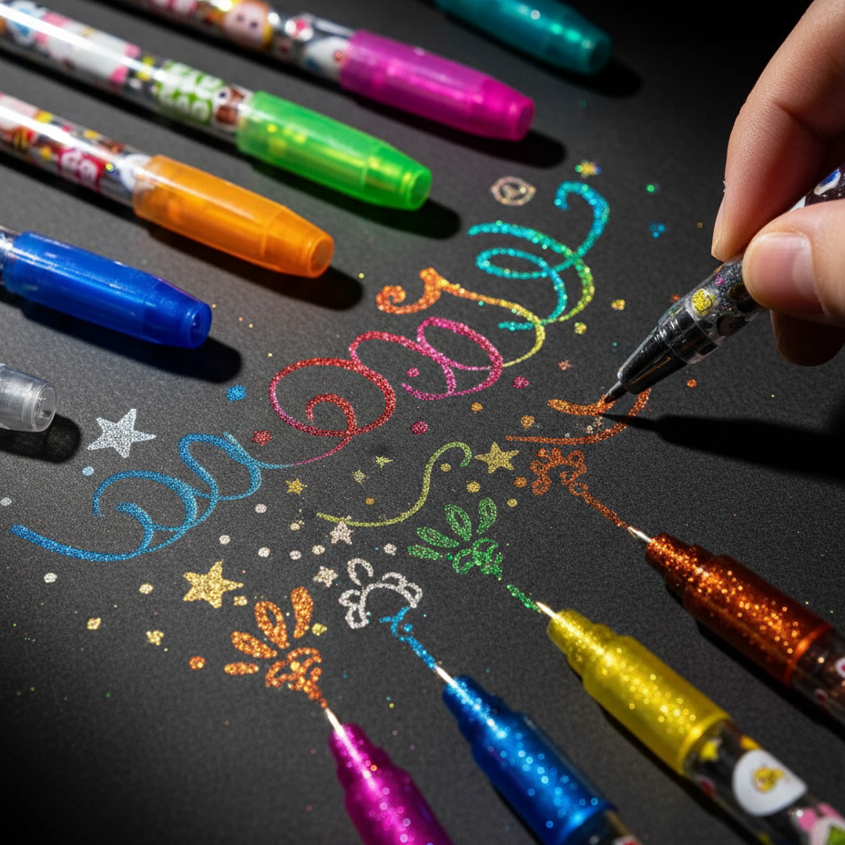 12 Colors Gel Pens Set – Glitter & Metallic 1.0mm Fine Tip | Kids Coloring, Sketching & Drawing Gift Set - Image 4