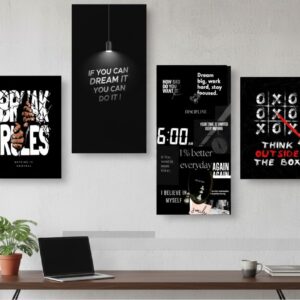 Set of 4 Motivational Wall Art Frames | Wooden Sticky Tiles | 8x16" & 8x11" | Easy Wall Décor | Double Tape Included