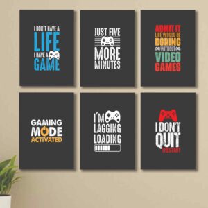 6 PC Wall Decor Cardboard Phototiles With Double Tape For Back Sticking Gaming Quotes