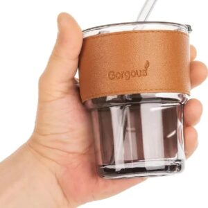 Reusable Coffee Mug with Straw – Leakproof Lid & Heat-Resistant PU Leather Sleeve for Hot & Cold Drinks (300ml)