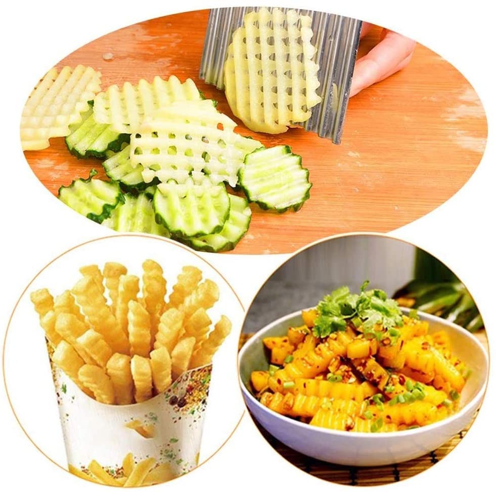 French Fry Crinkle Cutter – Stainless Steel Wavy Slicer Knife for Potatoes, Vegetables & Fruits | Easy Grip Chopper Tool for Kitchen Cutting & Garnishing - Image 3